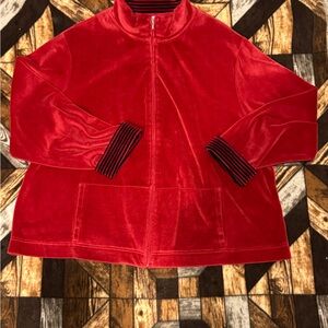Charter Club Red Velour Zip-Up Turtleneck Jacket